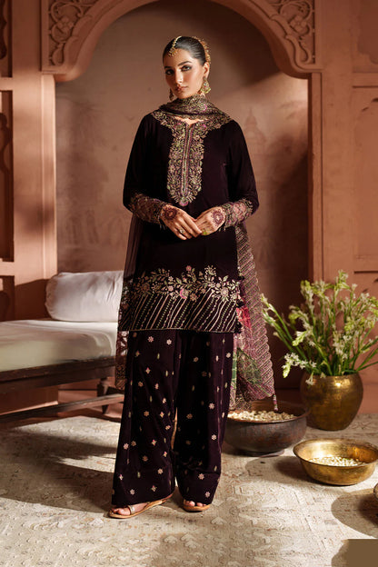 Iznik IV-61 Raagni Deep Plum Velvet Embroidered Shalwar Kameez – Winter Wedding & Festive Party Wear Online at Pakistanimoda.com