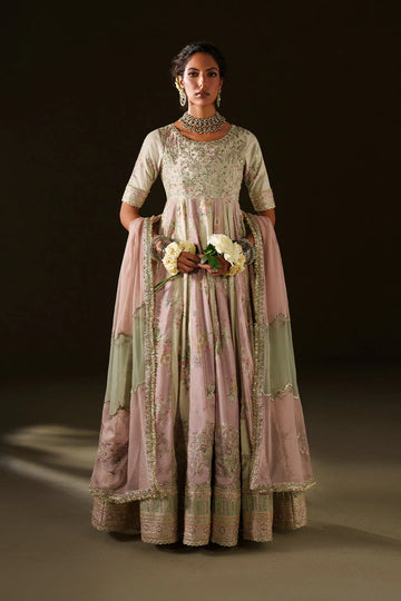 znik Velvet Edit II IV-77 Apple White & Pink Formal Embroidered Frock with chiffon dupatta – Pakistanimoda online collection 2025