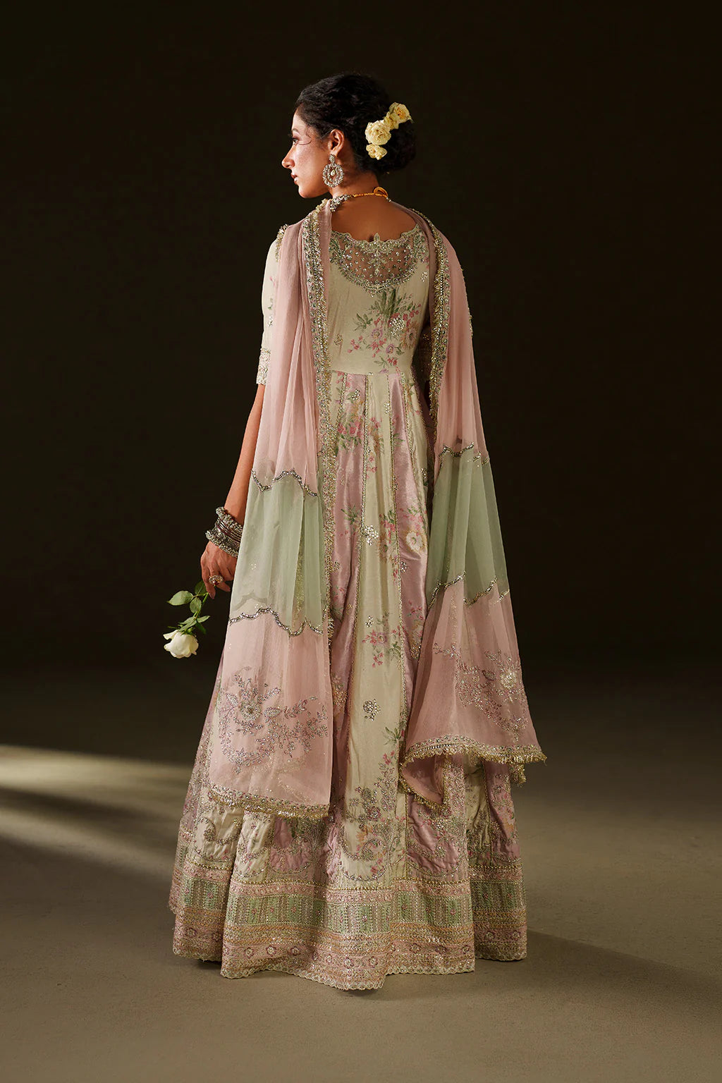 znik Velvet Edit II IV-77 Apple White & Pink Formal Embroidered Frock with chiffon dupatta – Pakistanimoda online collection 2025