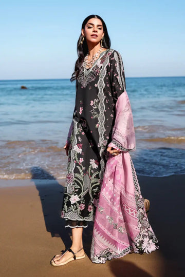 IVY-1-B Saira Shakira black lawn suit silk dupatta Pakistanimoda