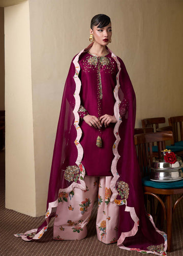 Impel- Stunning Purple Plum Suit For Special Occasions By- Hussain Rehar