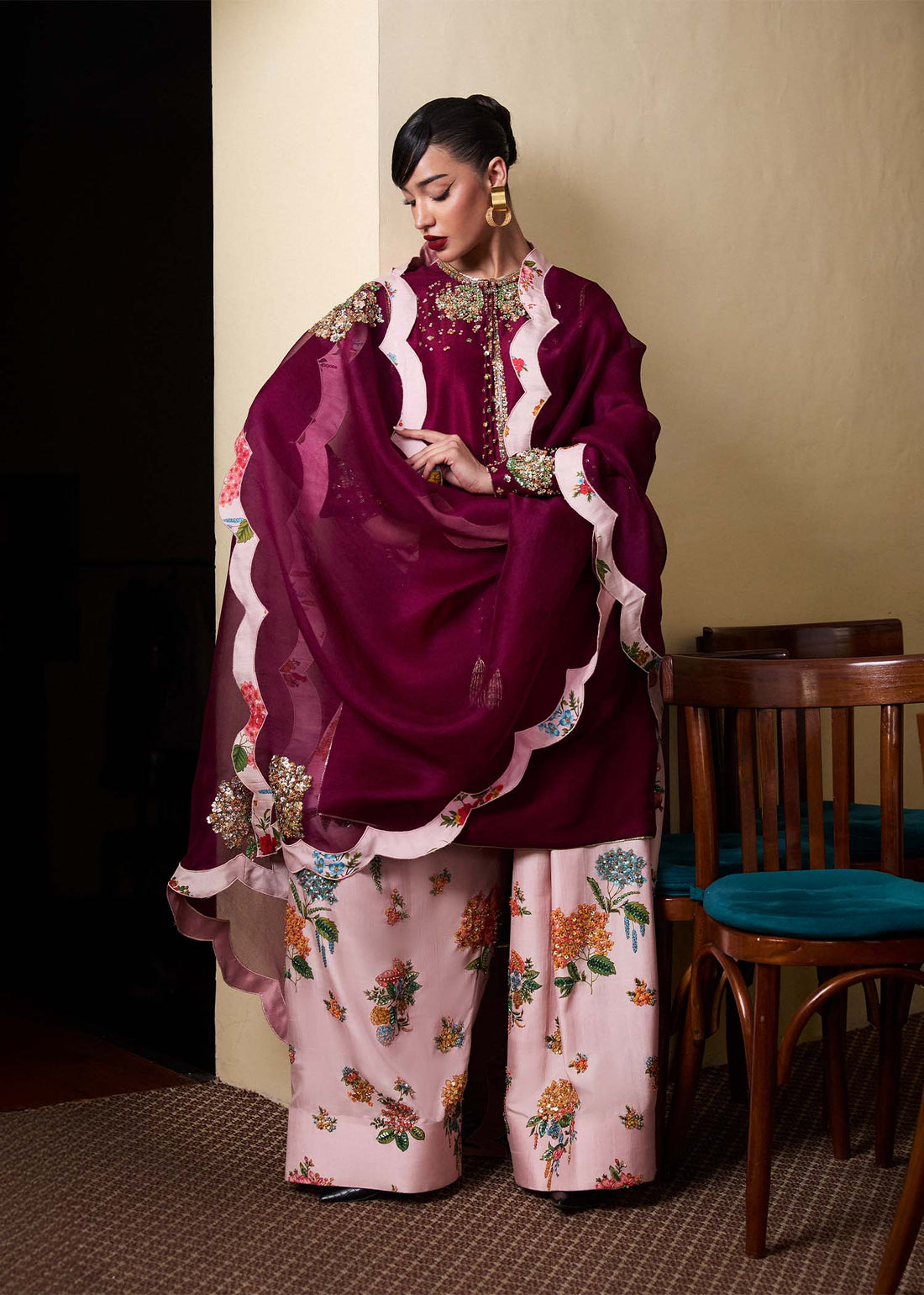 Impel- Stunning Purple Plum Suit For Special Occasions By- Hussain Rehar