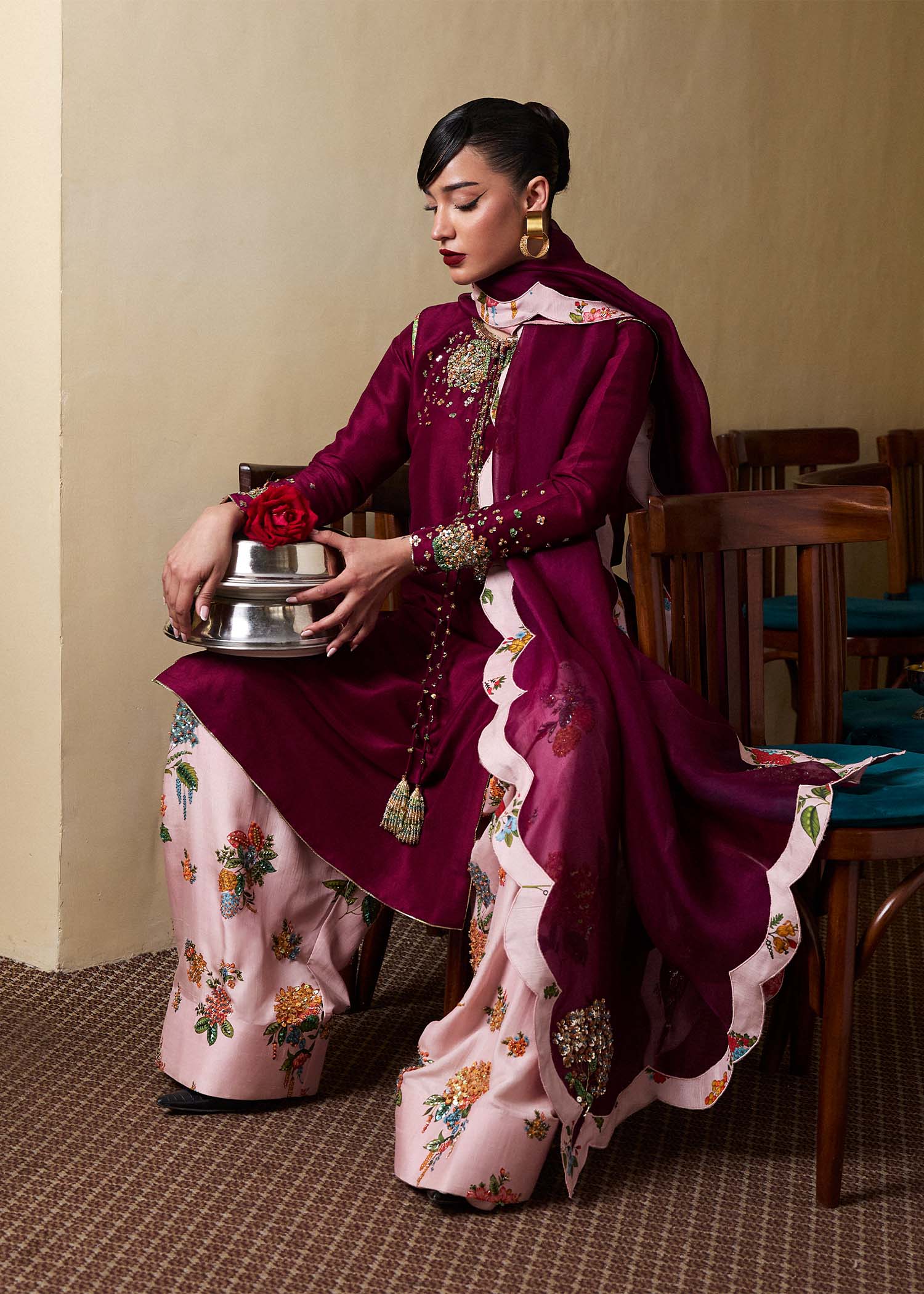 Impel- Stunning Purple Plum Suit For Special Occasions By- Hussain Rehar