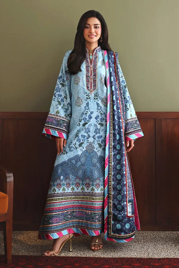 In My Element Nirvana Anmol Edit blue printed embellished raw silk stitched Pakistani 3PC suit with printed silk dupatta