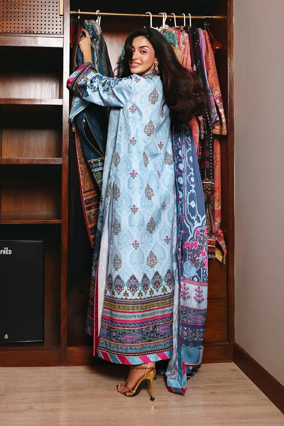 In My Element Nirvana Anmol Edit blue printed embellished raw silk stitched Pakistani 3PC suit with printed silk dupatta