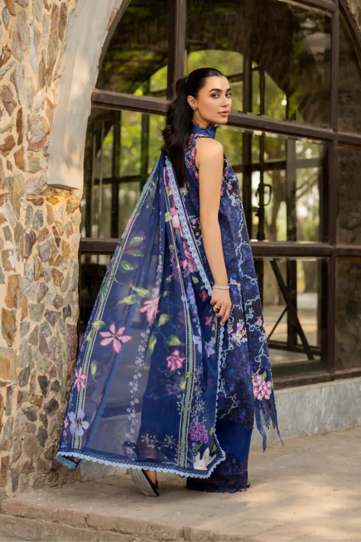 Indigo Craft MSSL-04 by Asifa & Nabeel navy stitched lawn 3PC from Meraki Summer 26
