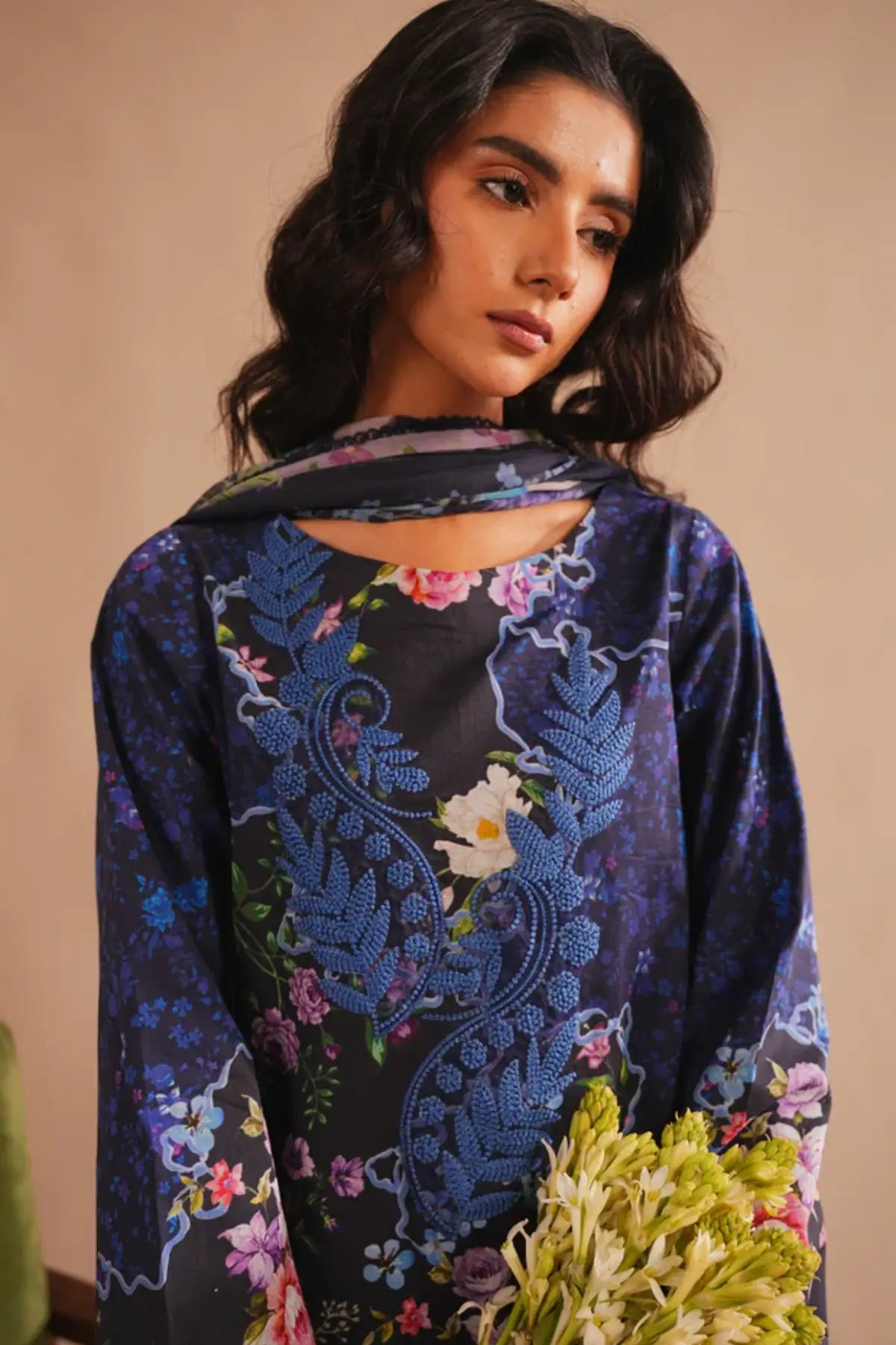 Indigo Craft MSSL-04 by Asifa & Nabeel navy stitched lawn 3PC from Meraki Summer 26