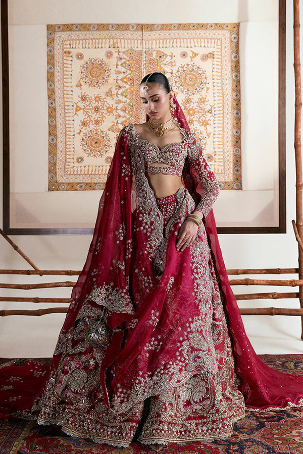 Red tissue bridal lehenga with mukesh and gota – Inea by Suffus