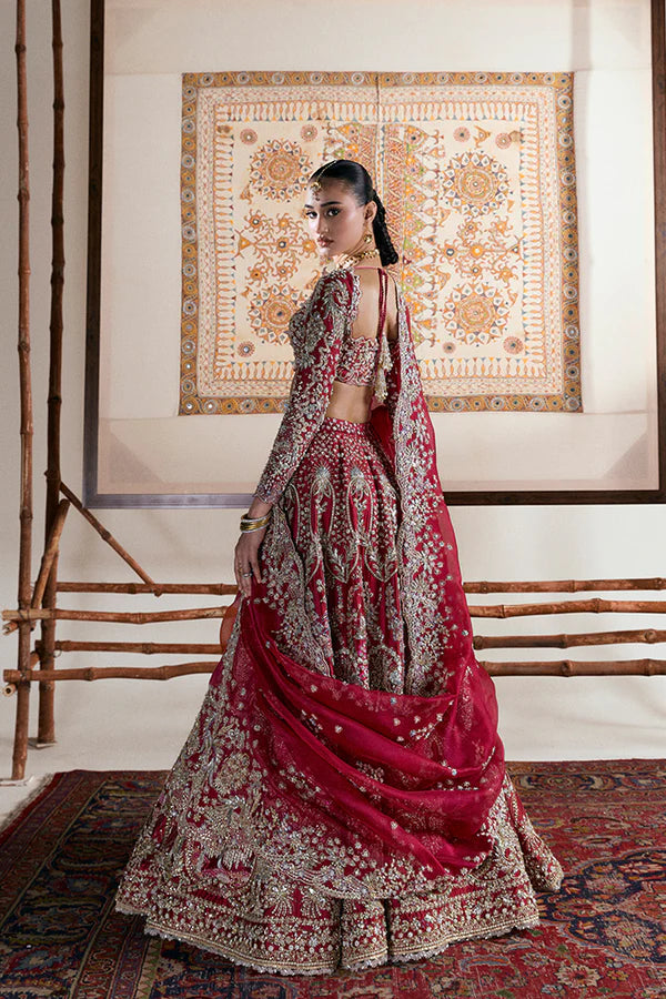 Red tissue bridal lehenga with mukesh and gota – Inea by Suffus