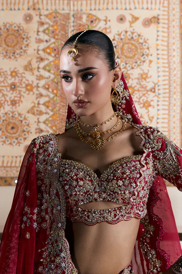 Red tissue bridal lehenga with mukesh and gota – Inea by Suffus