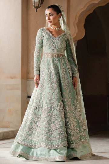 Irem mint organza luxury Nikah bridal pishwas with hand embroidery