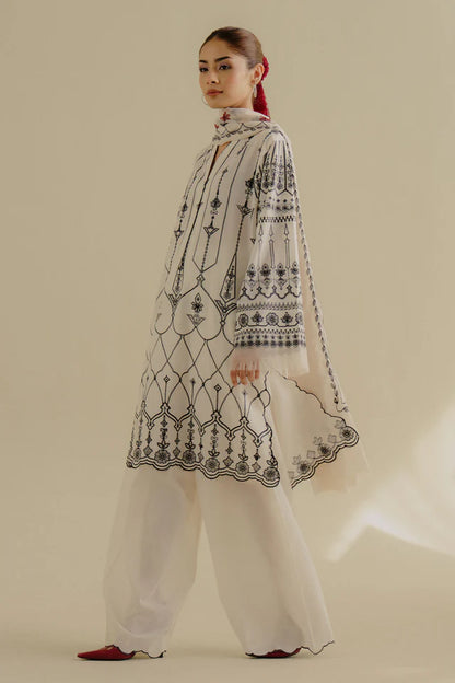 Iris-2B- White embroidered lawn 3 piece suit for Summer wear By- Zara Shahjahan