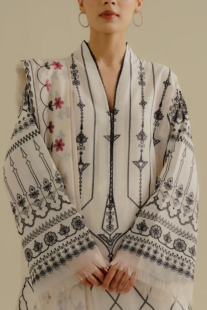 Iris-2B- White embroidered lawn 3 piece suit for Summer wear By- Zara Shahjahan