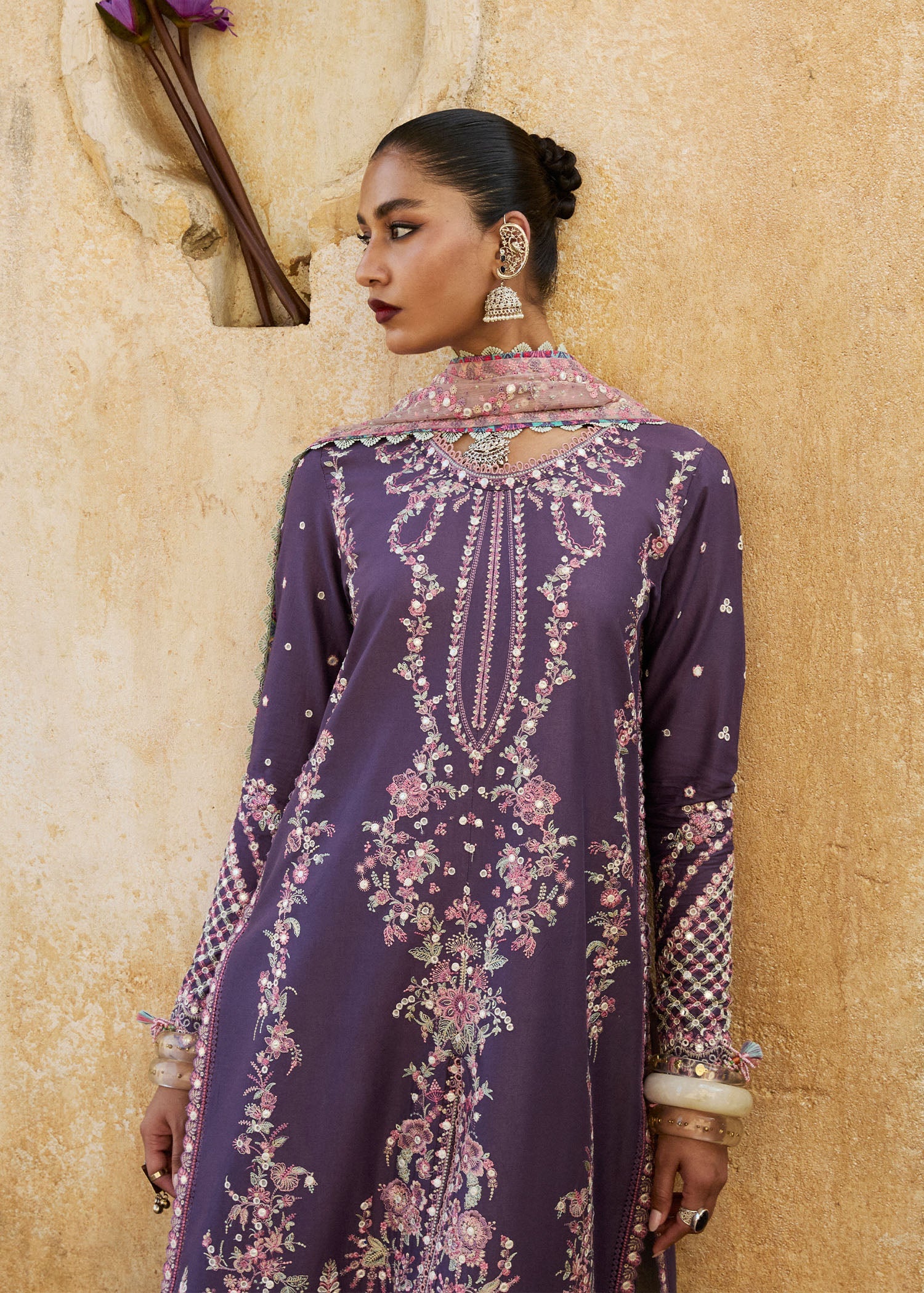 Irris- Purple Luxury Lawn Suit By- Hussain Rehar