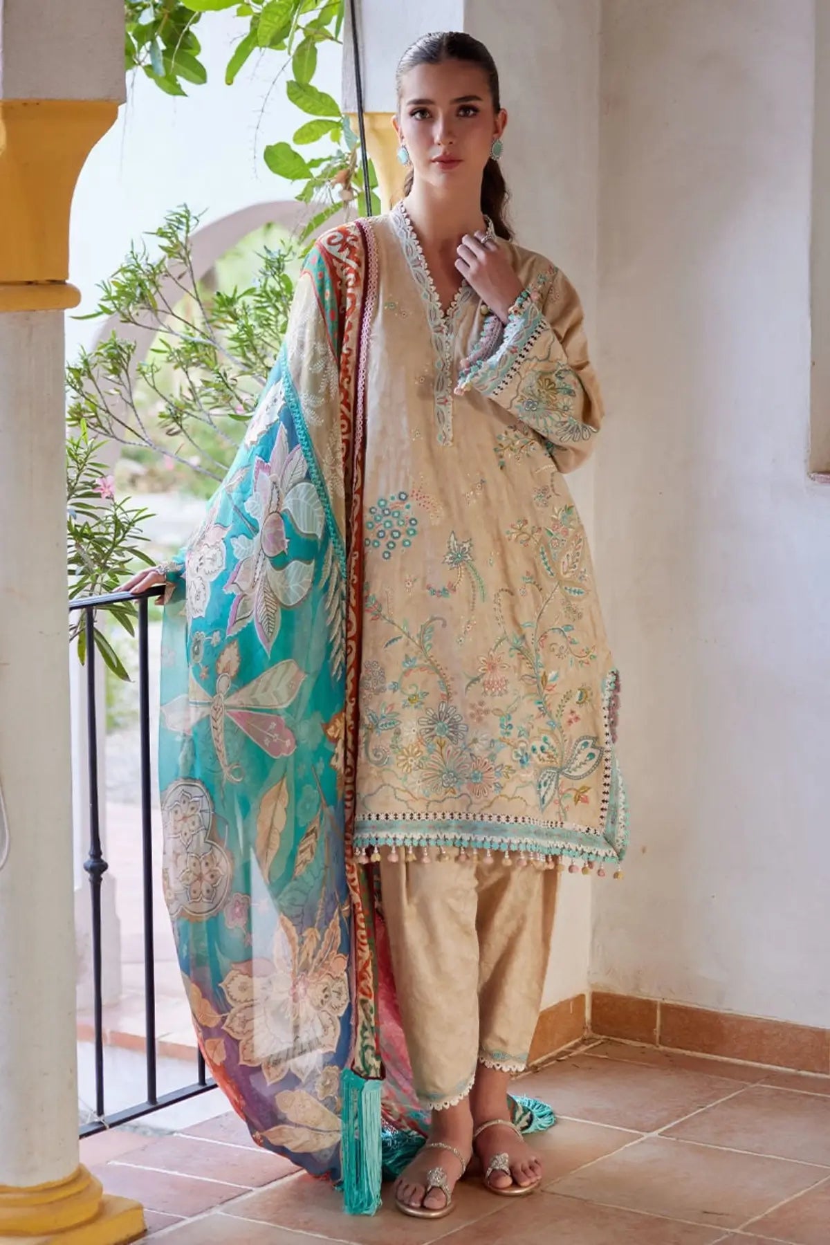 Farah Talib Aziz Isabella Sand stitched lawn suit with printed chiffon dupatta Pakistanimoda