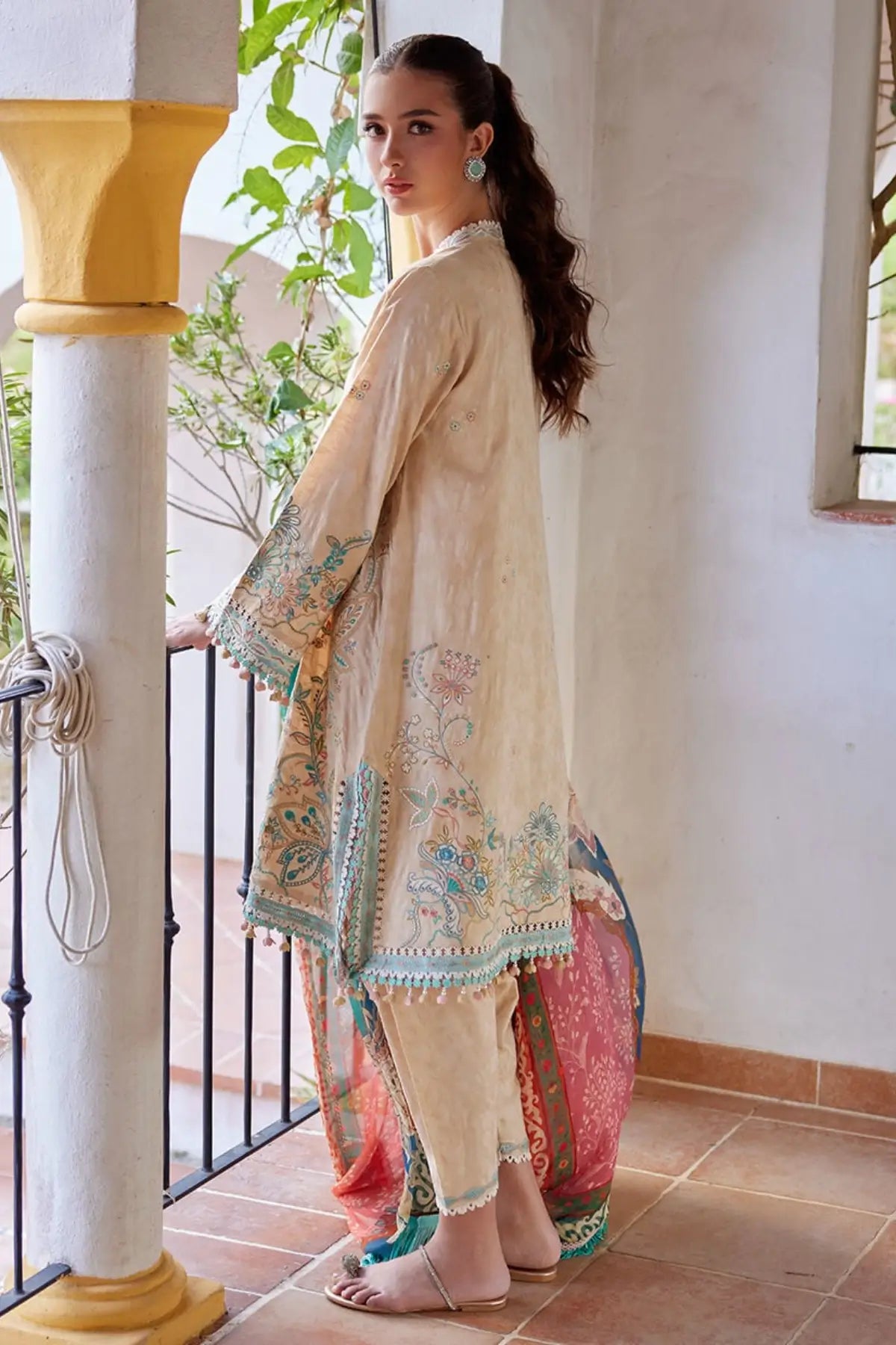 Farah Talib Aziz Isabella Sand stitched lawn suit with printed chiffon dupatta Pakistanimoda