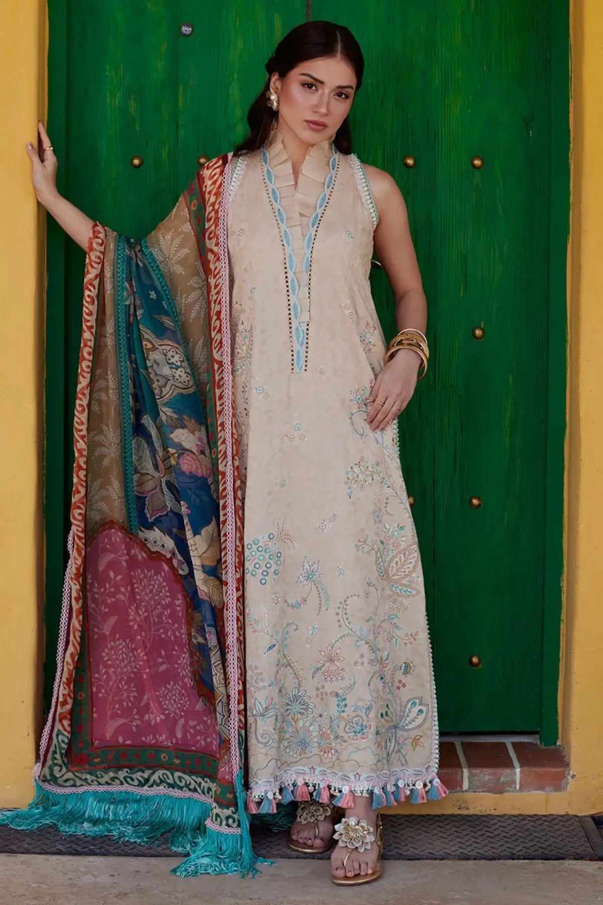 Farah Talib Aziz Isabella Sand stitched lawn suit with printed chiffon dupatta Pakistanimoda