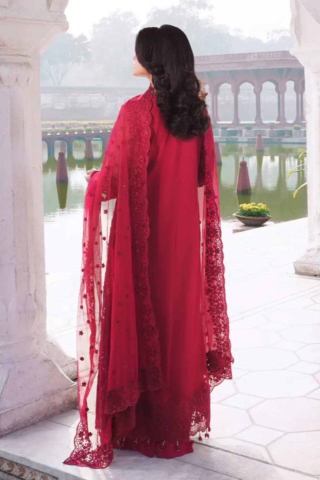 Ishq Imrozia Serene Sajal Vol 02 heavy red stitched party wear dress 3D embroidered net Pakistanimoda.com