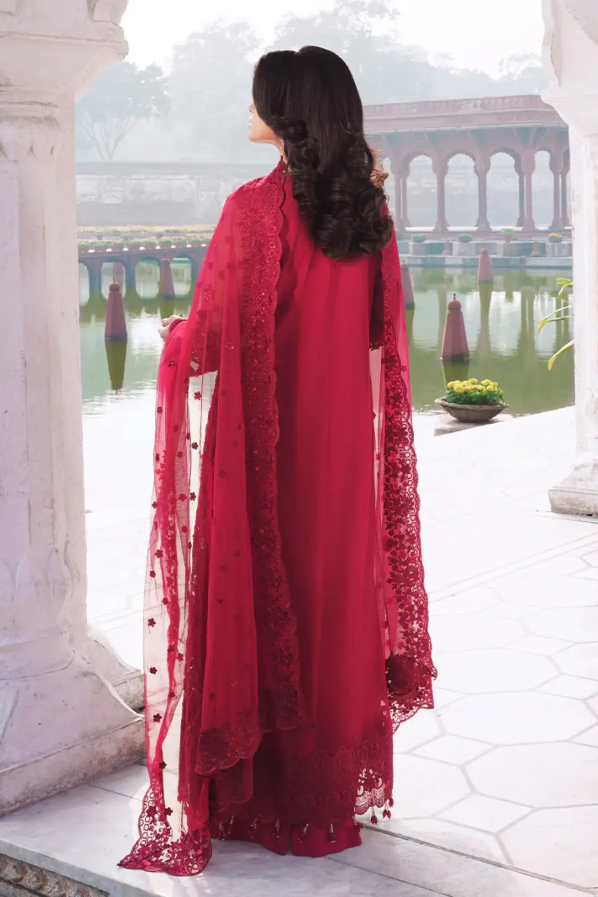 Ishq Imrozia Serene Sajal Vol 02 heavy red stitched party wear dress 3D embroidered net Pakistanimoda.com