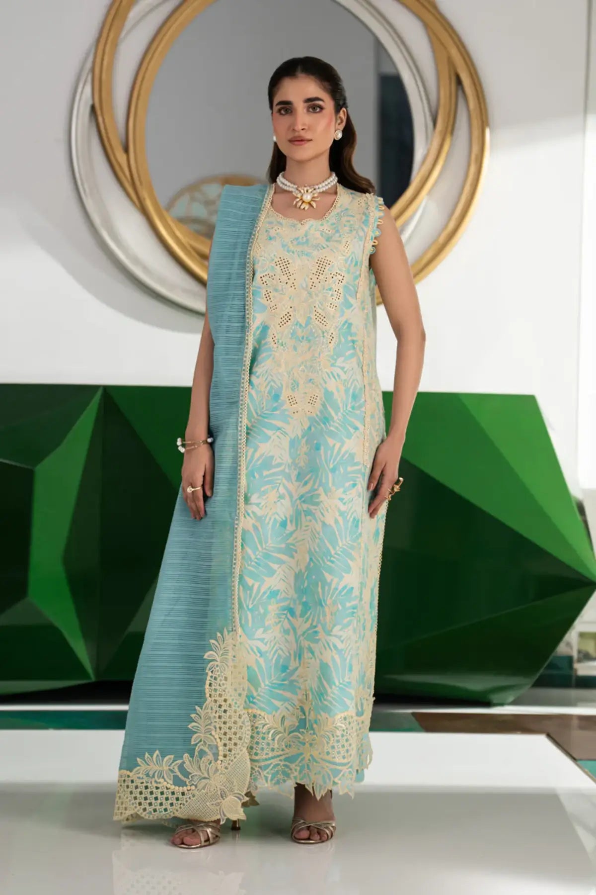 Isla baby blue stitched embroidered lawn 3PC by Rang Rasiya Carnation Eid Edit 2026 with textured dupatta