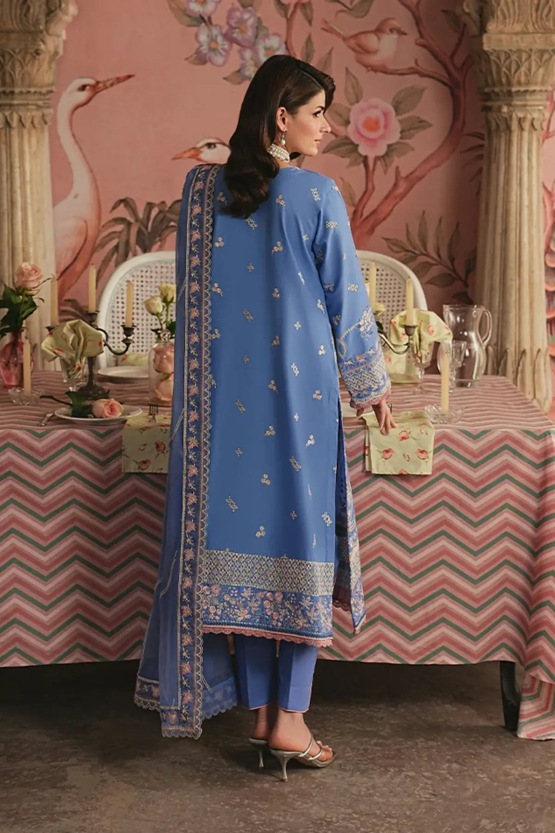 Ismer by Gulaal Maisone blue chikankari sequined luxury lawn stitched 3 piece suit with embroidered chiffon dupatta