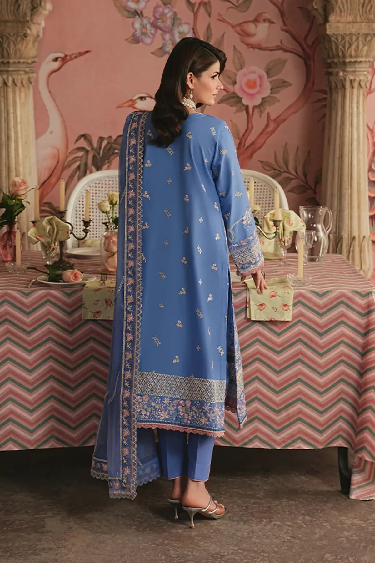 Ismer by Gulaal Maisone blue chikankari sequined luxury lawn stitched 3 piece suit with embroidered chiffon dupatta