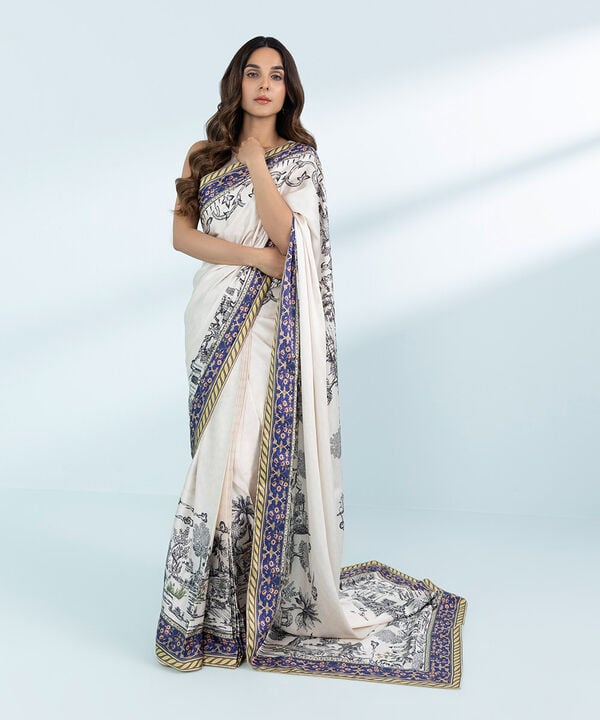 Ivory -Chic and Modern Satin Saree for Celebrations