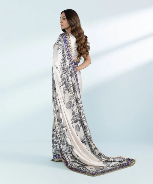 Ivory -Chic and Modern Satin Saree for Celebrations