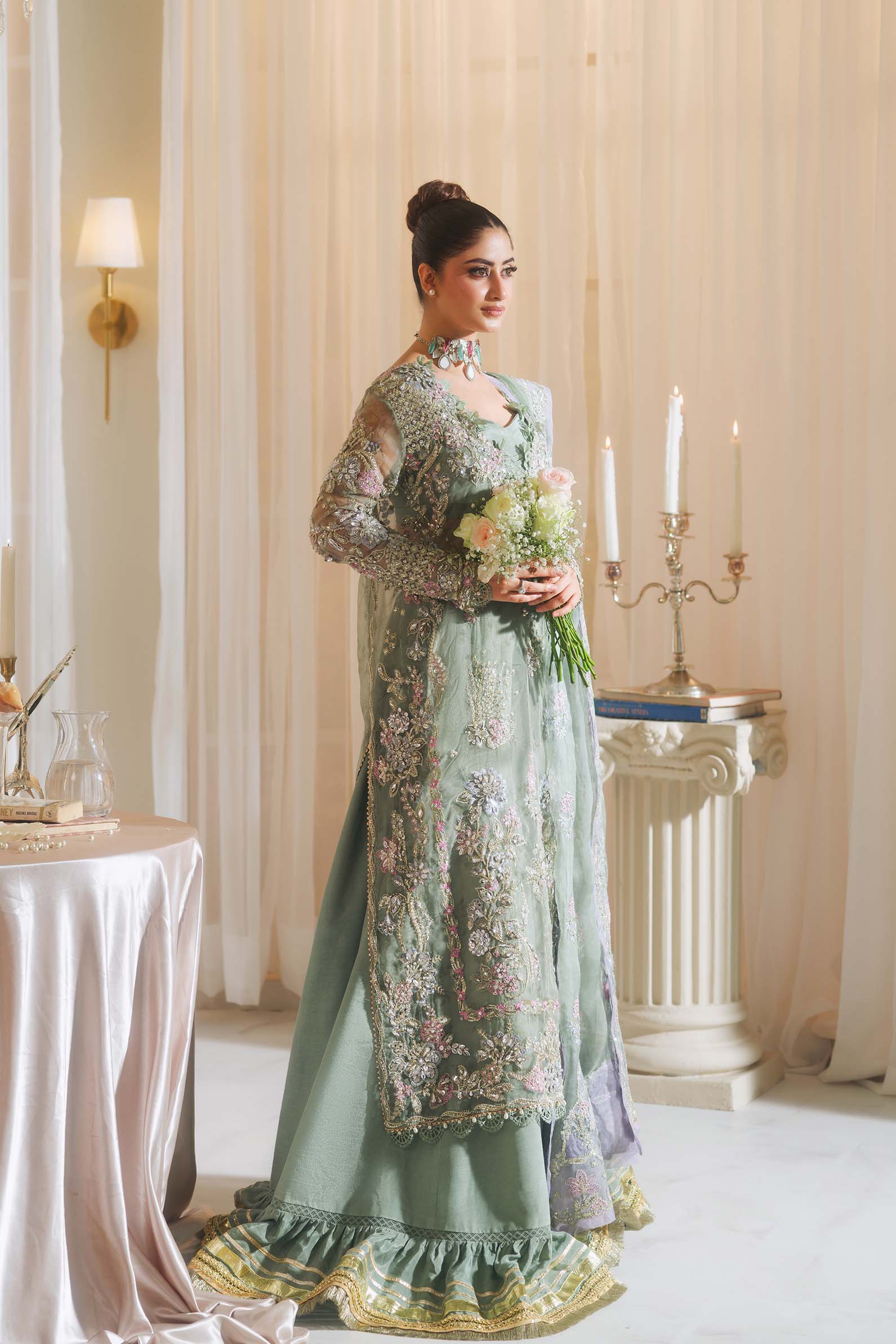Maryam Hussain Janan – Green Organza Embroidered Wedding Outfit
