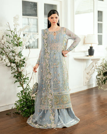 Jashn e Jahanara by Mushq Ice Blue Embroidered Chiffon Stitched Formal Suit – Shop Pakistanimoda.com