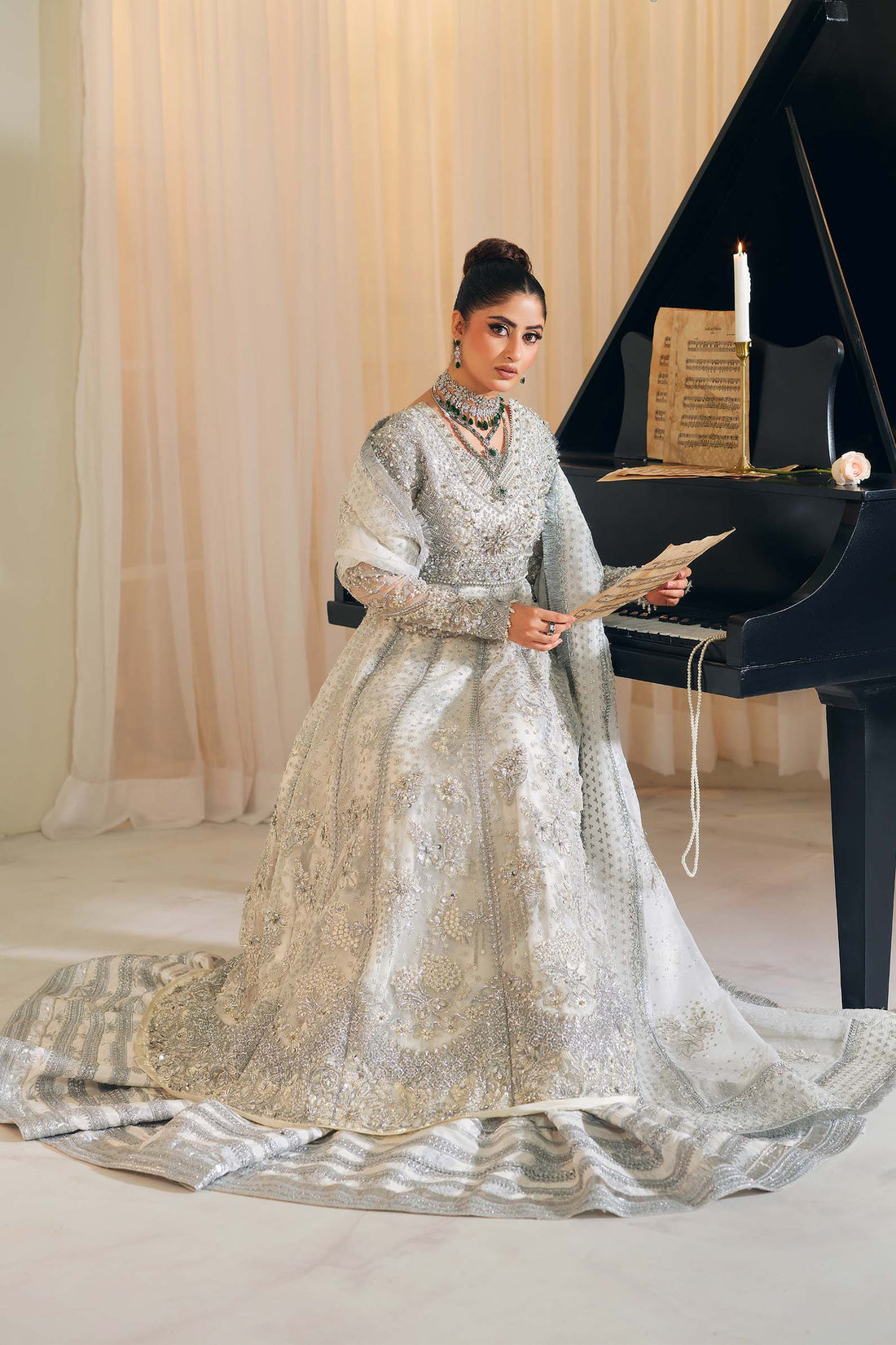 Jhil Mil – Maryam Hussain Silver Wedding Couture Bridal Dress Online