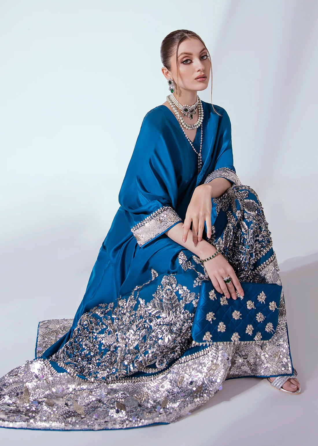 Jia - Fashion Friendly Blue kaftan with Silver Motifs