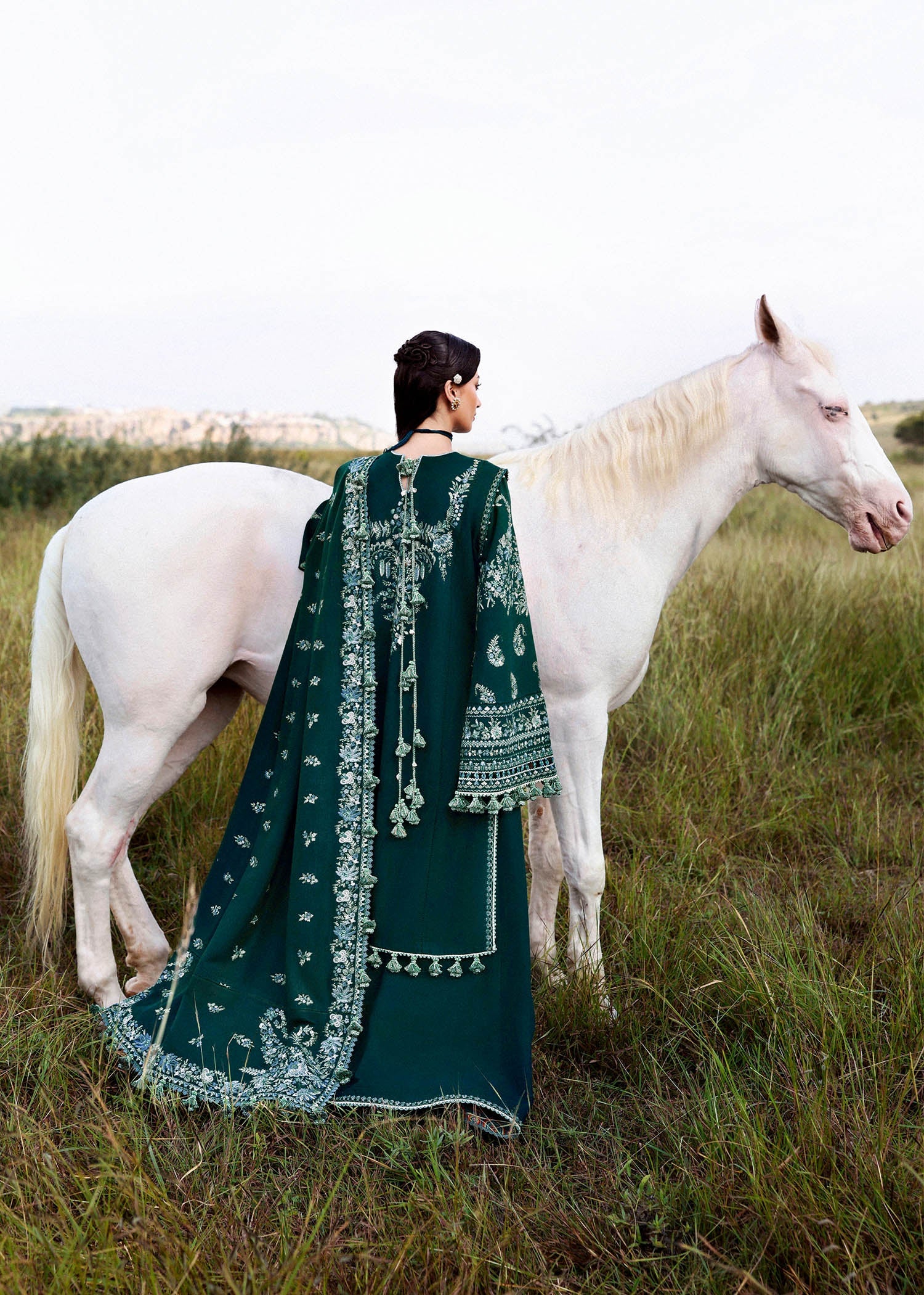 Hussain Rehar Johar zinc embroidered khaddar stitched winter suit with wool shawl at Pakistanimoda.