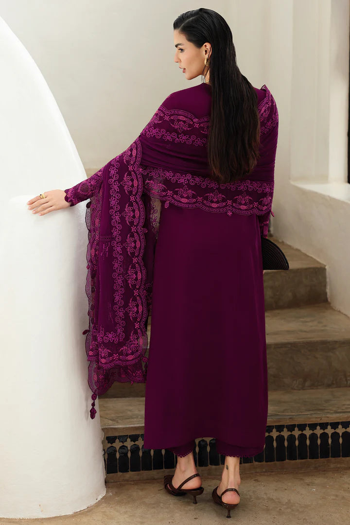 Qalamkar KL-01 Veyrah Plum Linen 3PC Stitched Chikankari Winter Suit Online