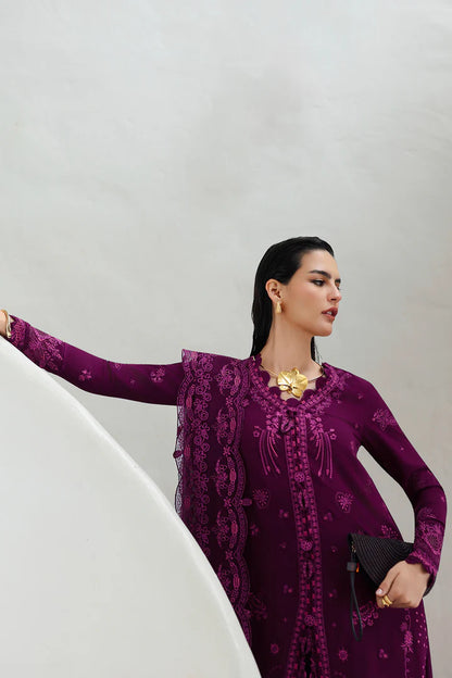 Qalamkar KL-01 Veyrah Plum Linen 3PC Stitched Chikankari Winter Suit Online