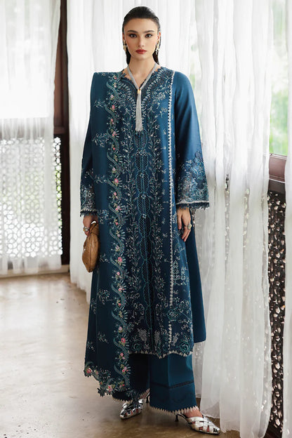 Qalamkar KL-05 Lush teal blue linen embroidered winter 3PC suit