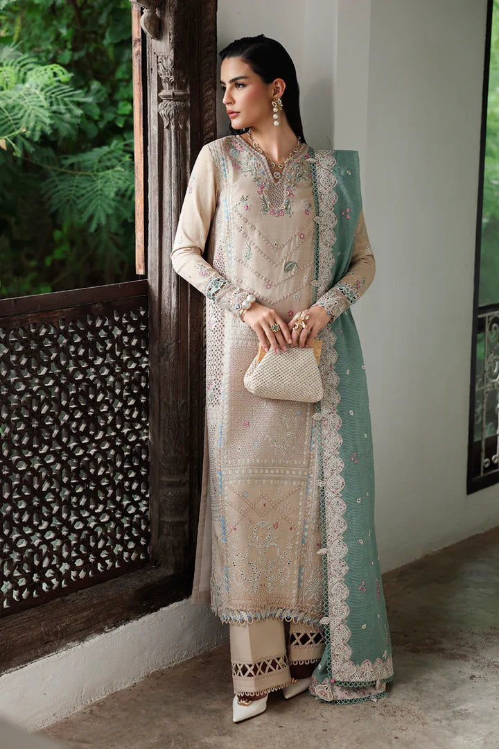 Qalamkar KL-07 Whisper beige linen 3PC stitched embroidered winter suit