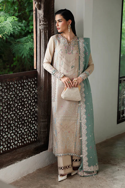 Qalamkar KL-07 Whisper beige linen 3PC stitched embroidered winter suit