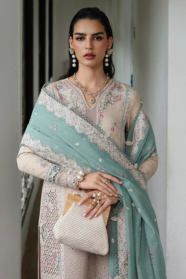 Qalamkar KL-07 Whisper beige linen 3PC stitched embroidered winter suit