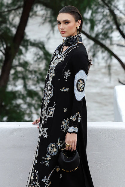 Qalamkar KL-09 Zyra black linen embroidered 3PC winter suit online