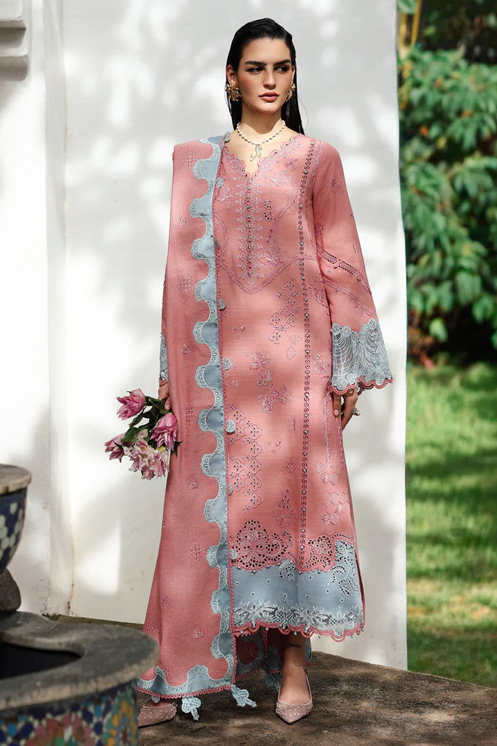 Qalamkar Designer Pink Linen 3PC Stitched Suit Pakistanimoda