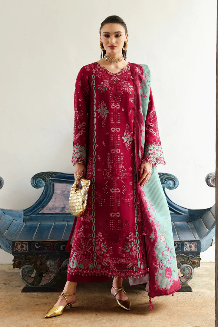 Qalamkar KL-12 Roohi Maroon Linen 3PC Stitched Winter Suit Online