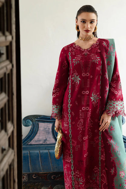 Qalamkar KL-12 Roohi Maroon Linen 3PC Stitched Winter Suit Online