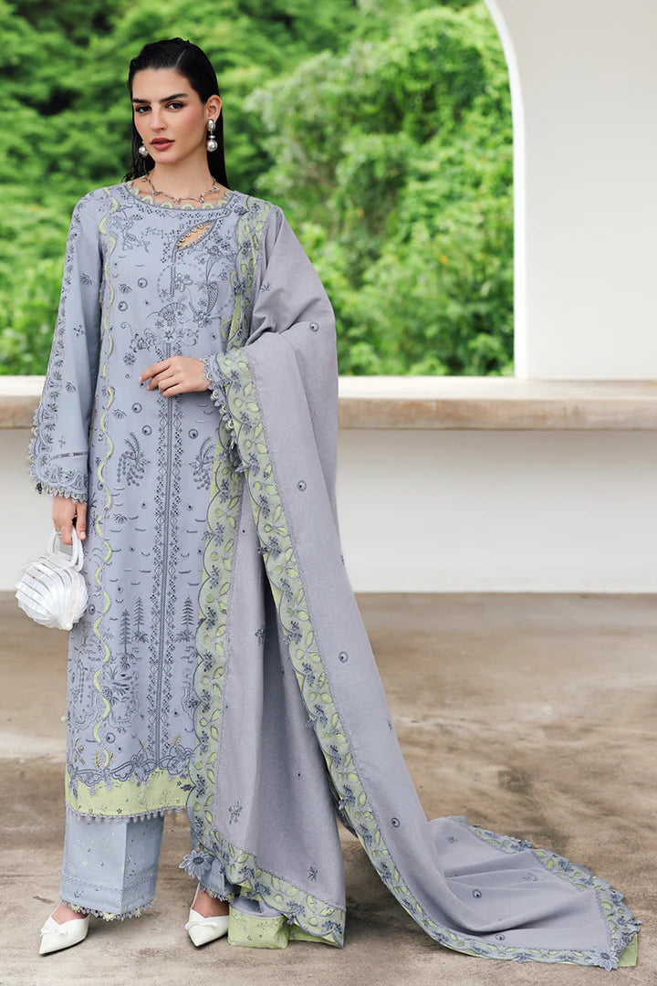 Qalamkar KL-13 Saahil grey linen embroidered 3PC winter suit online