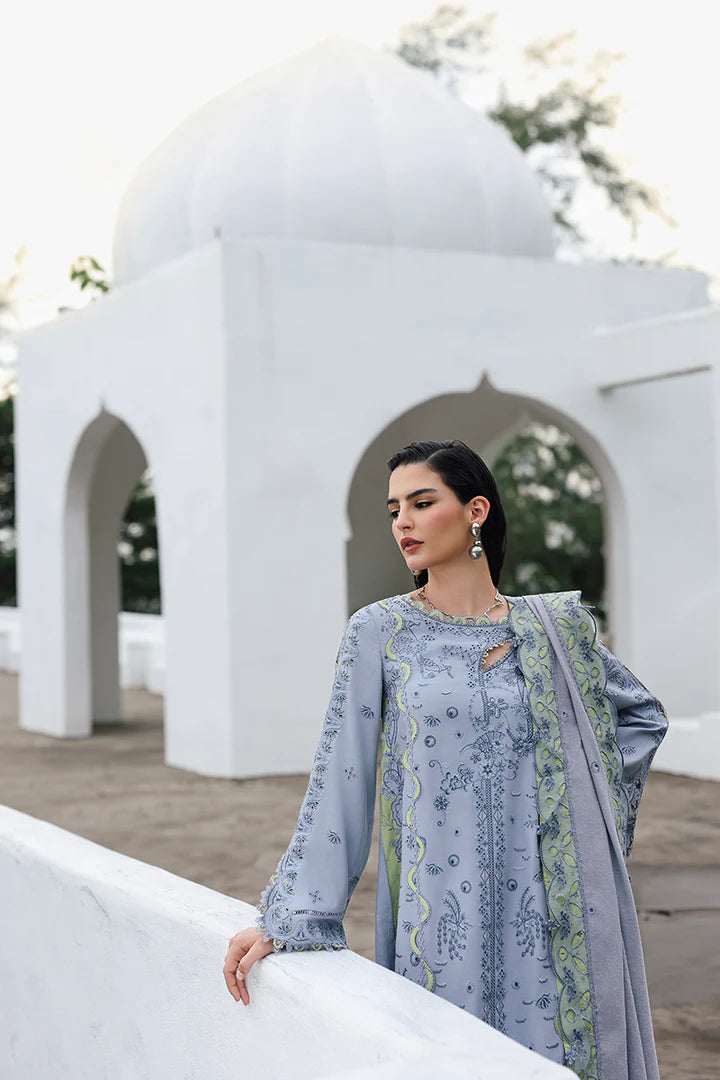 Qalamkar KL-13 Saahil grey linen embroidered 3PC winter suit online