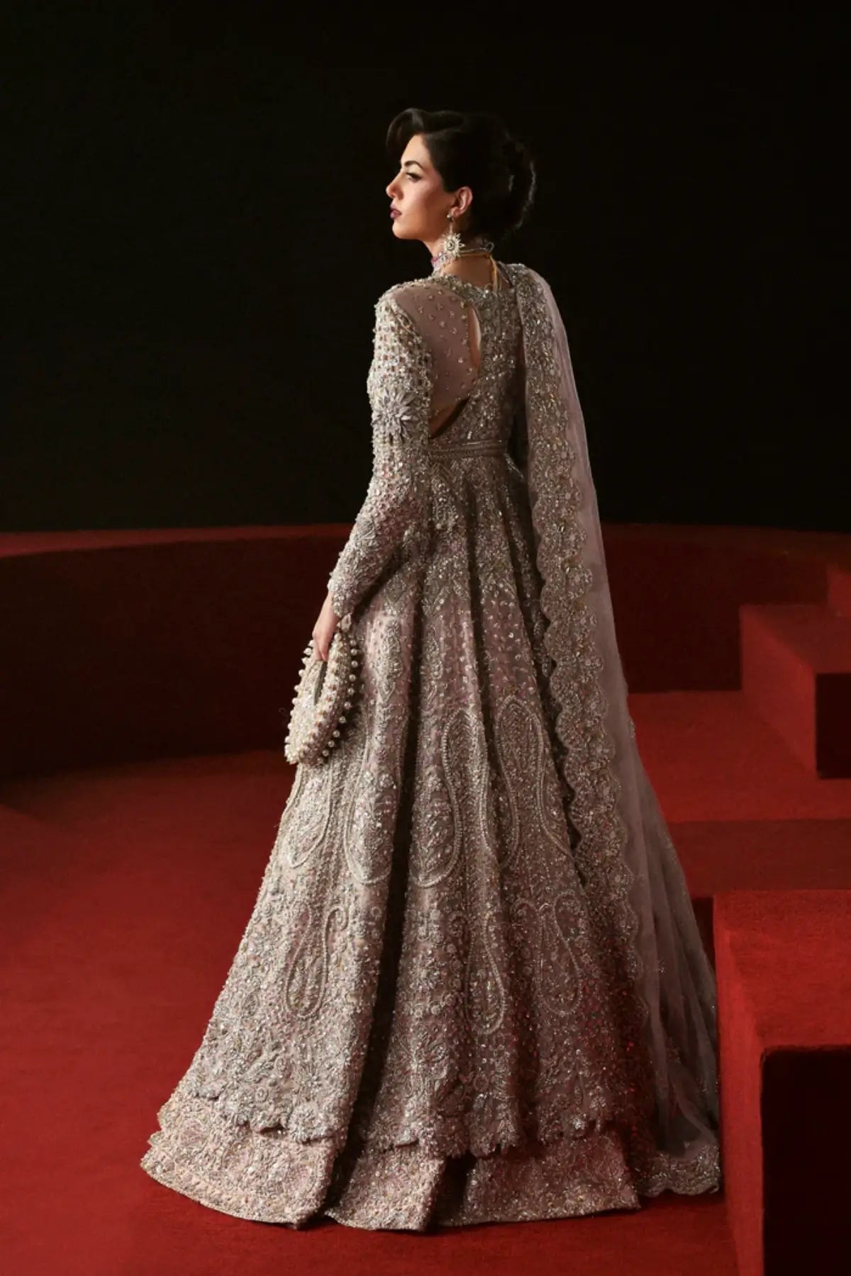 Kaelia blush pink bridal stitched lehenga from Akbar Aslam Serena Bridal Edit '26 crafted in organza with silk inner.