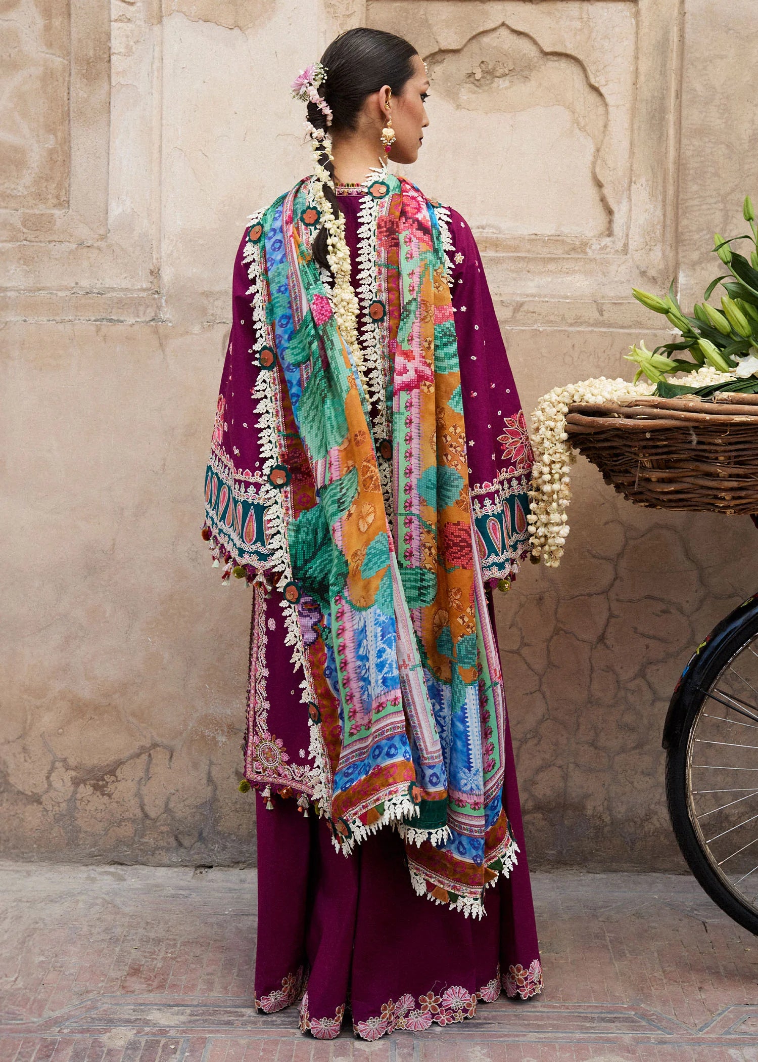 Kahei-Contemporary embroidered lawn ensemble in plum by-Hussain rehar