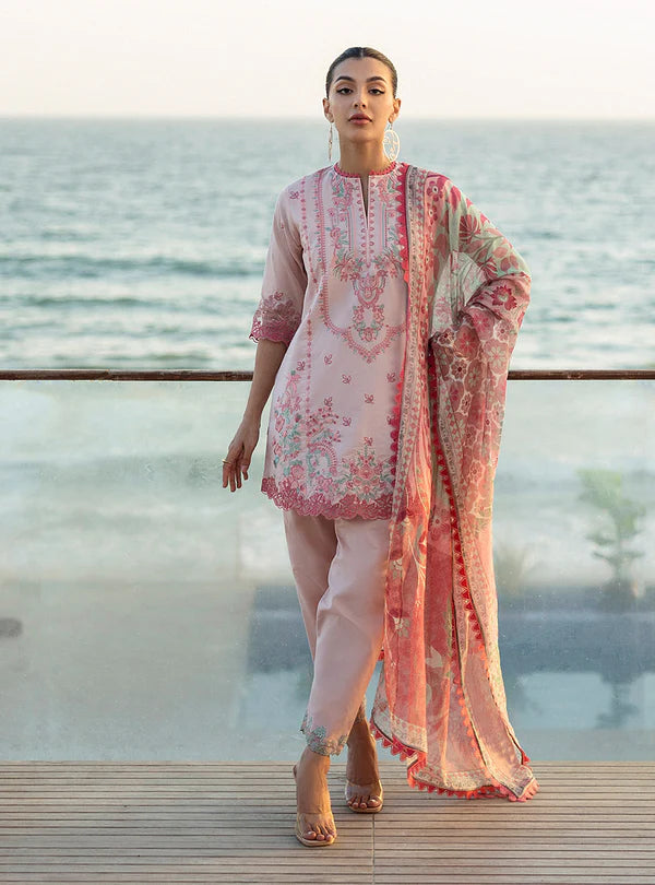 Kaira-Soft Light Pink Embroidered 3-piece Lawn Suit By-Zainab Chottani