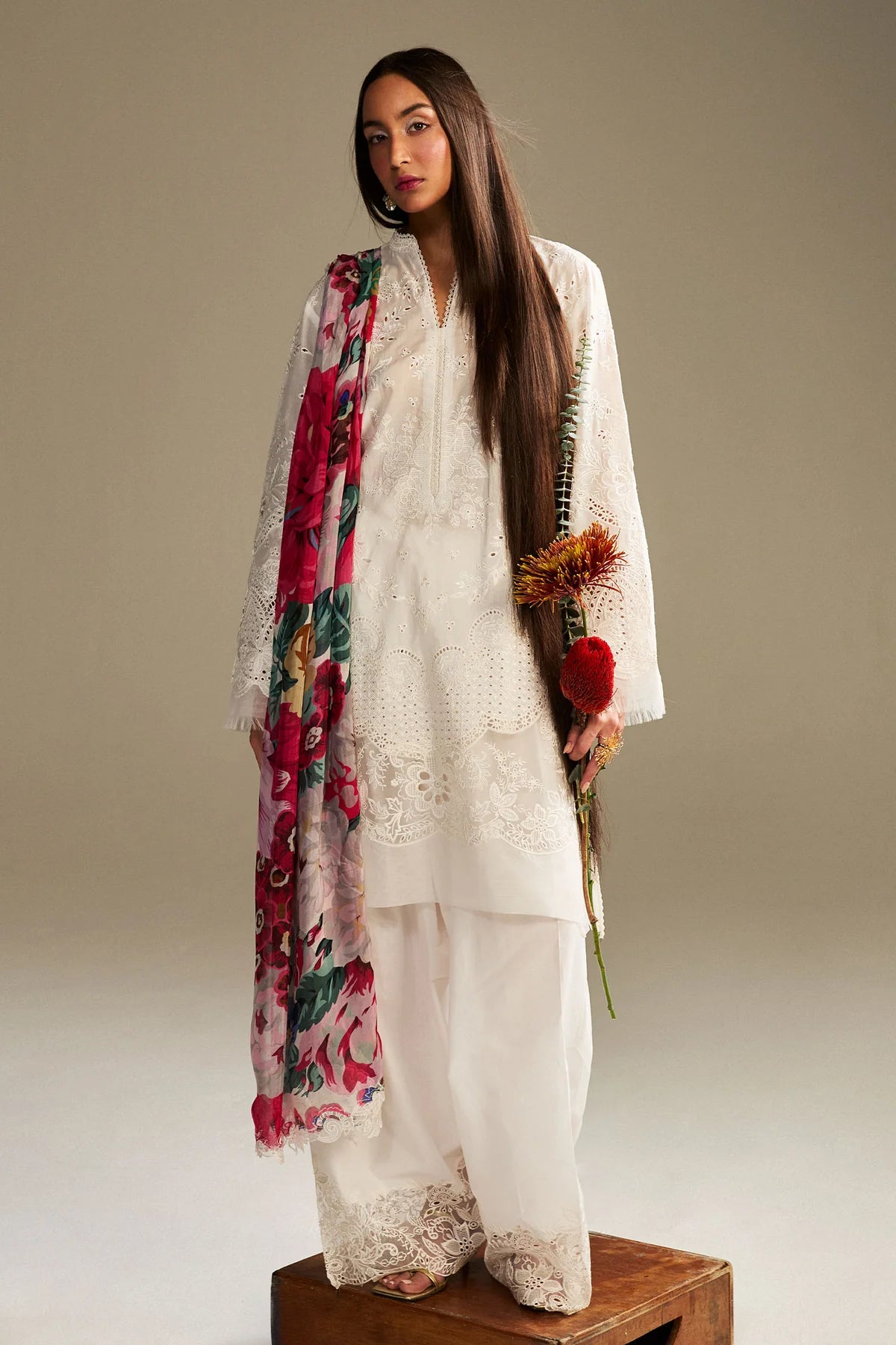Kaori-1A- Embroidered Pure White Lawn Ensemble By- Zara Shahjahan