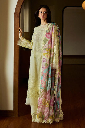 Kaori-1B- Embroidered Yellow Lawn Ensemble By- Zara Shahjahan